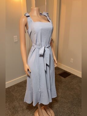 Light Blue Tie-Waist Sundress - Women